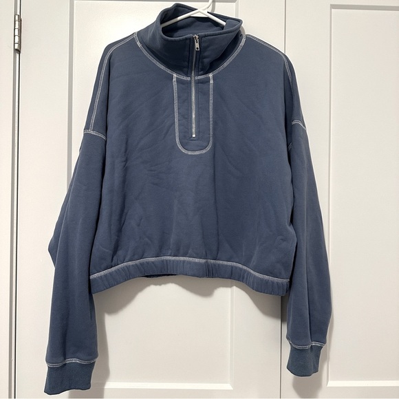 Kittenish Blue White 1/4 Zip Cropped Sweater Size XL Extra Large Women’s - Picture 1 of 11